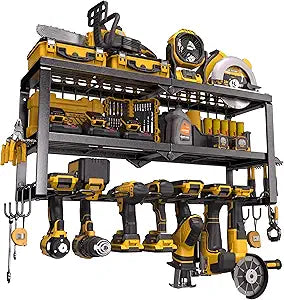 Spampur Power Tool Organizer for Tool Storage, Drill Holder Wall Mount with Screwdriver Organizer, Tool Holder for Garage Wall Organization, Heavy Duty Metal Tool Shelf with Battery Holder
