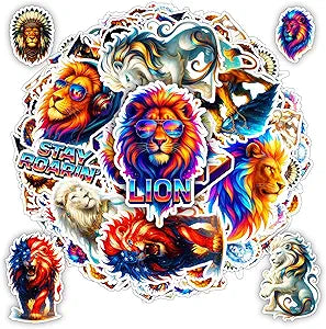 100 PCS Lion Stickers Pack, Wild Animal Safari Beast Wildlife Lions