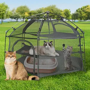 EighteenTek Catio Outdoor Cat Enclosure 3-Tier Pop up Cat Tent Playpen | Portable Kitten Catio Tower | Pet Playpen Indoor/Outdoor Cats Enclosed | Play Tents for Patio Balcony Courtyard Camping