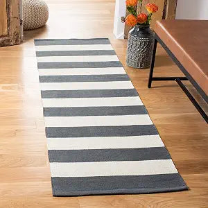SAFAVIEH Montauk Collection Runner Rug - 2'3" x 9', Grey & Ivory, Handmade Flatweave Cotton, Woven Texture, Farmhouse Stripe Pattern, Ideal for Bedroom, Kitchen, Hallway (MTK712G)