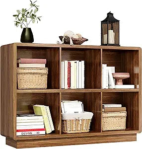 ChooChoo 6 Cube Storage Organizer, Wooden Bookcase with Storage, Cube Storage Bookshelf for Bedroom and Home Office, Brown Walnut
