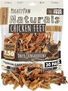 Mighty Paw Naturals Chicken Feet Dog Treats (30 Pack) | All Natural Dehydrated Chicken Feet for Dogs. Dried Treat for Pets. Single Ingredient Chews