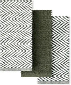 KitchenAid Evergreen Design Series Heavyweight Textured Oversized Kitchen Towels 3-Pack Set, Absorbent 100% Cotton, Dual-Purpose, Deep Forest Green, 18"x28"