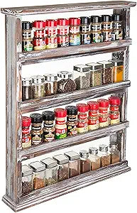 MyGift Wooden Spice Rack Wall Mount, Hanging 4 Tier Seasoning Jar Shelf Organizer, Condiment Storage for Kitchen, Pantry, Large Spice Organization, Vintage Rustic Torched