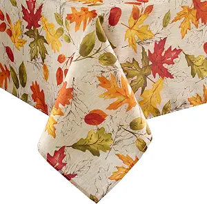 Threadmade Autumn Leaves Fall Printed Tablecloth, Multicolor - 52" W x 52" L Square