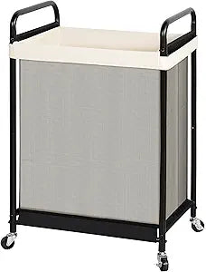 STO STO 120L Large Laundry Hamper with Wheels, Rolling Laundry Basket Cart with Removable Canvas Liner Bag, Lockable Wheels, Metal Frame, Dirty Clothes Hamper for Bedroom, Bathroom, Laundry Room
