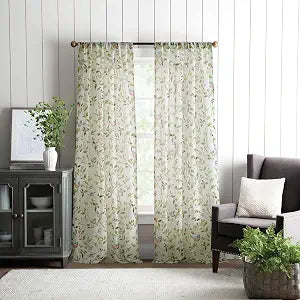 Martha Stewart Sheer Curtains Floral Botanical Kensington Flower Garden Rod Pocket Window Curtain Panel Pair, 95", Multi Pink