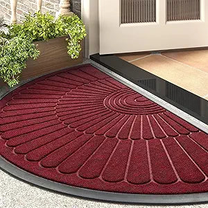tchdio Door Mat Outdoor Indoor Entrance Doormat-Semicircular Durable Rubber Non Slip Front Door Mat for Outside Inside Entry Entryway Dirt Trapper WelcomeMat for Muddy Paws and Shoes-Red 24x47
