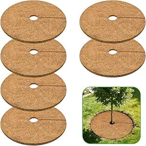 ZeeDix 6 Pack Coconut Fiber Mulch Ring, 24 Inch Coco Coir Tree Ring Mulch Mat, 100% Natural Tree Protector Mat Plant Cover Ring Coconut Coir Discs Tree Mats Mulch Rings for Indoor Outdoor Trees Plants