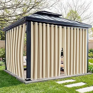RYB HOME Fade-Resistant Extra Wide Outdoor Curtains for Patio Waterproof with Zipper Back Tab Bottom, Windproof Sun Blocking Privacy for Gazebo Porch Pergola, Biscotti Beige, W 110 x L 96, 2 Panels