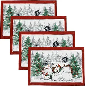 Snowman Winterland Holiday Snowflake Placemat, Set of 4, Multicolor - 13" W x 19" L