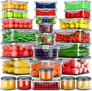 RockBerry 50 Pcs Large Food Storage Containers with Lids Airtight-85 OZ to small Containers-Total 526OZ Stackable Kitchen Set -BPA Free Leak proof containers- Freezer Microwave safe