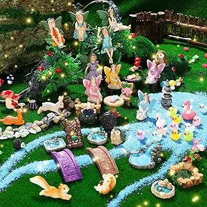 Unittype 120 Pieces Spring Fairy Garden Figurines Kit Fairies for Garden Bulk Accessories Cute Fairy Mini Figures Miniatures Fairies Figurines Micro Landscape Ornaments DIY Kit for Outdoor Yard Lawn