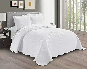 Linen Plus Embossed Coverlet Bedspread Set Oversized Solid White Full/Queen Bed Cover Bedding New # Dana