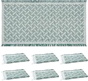 Frienda 6 Pcs Large Boho Outdoor Picnic Blanket 70" x 35" Chic Woven Cotton Yarn Beach Blanket with Fringe Washable Sandproof Portable for Picnic Camping Travel Lawn Bohemian Decor (Trendy,Green)