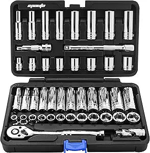 EPAuto 45 Pieces 3/8" Drive Socket Set with 72-Tooth Pear Head Ratchet