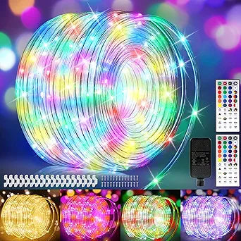 StarryEver 132ft LED Rope Lights Outdoor String Lights Plug in, 400 LED Warm White & Color Changing Waterproof Christmas Lights Outdoor, Rope Lights with Remote for Balcony(Not Connectable)