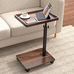 C Table End Table Adjustable Height, 360Swivel TV Tray Table for Small Spaces, Couch Tables That slide under, C Shaped Side Tables living room and bedroom for Sofa, Bed,Chair, Snack (1, Walnut Brown)