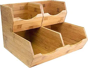 HOMESTEAD Bamboo Pantry Storage Bins  Stackable Potato & Onion Storage Bin for Kitchen Countertop, Pantry Organizer, Fruit Vegetable Basket, Multiuse - Set of 3 Slide-Out Access