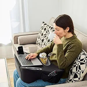TabCouchCaddy Lap Desk Pillow - Cushioned Lap Pillow for Reading, Gaming, Work & Travel, Soft & Portable Laptop Desk for Bed, Couch, or Car, Ergonomic Support for Laptops & Tablets (Black)