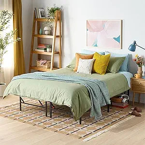 Amazon Basics Bed Frame with Storage, Foldable Metal Platform, Sturdy Steel, No Box Spring Needed, 14-inch High, Tool-Free Setup, Noise Free, Easy Assembly, Queen Size, Black