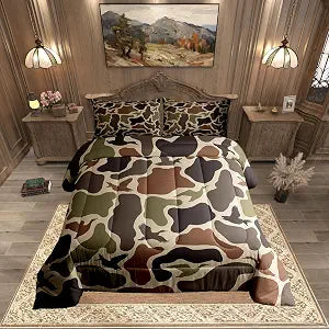 Erosebridal Duck Hunting Comforter Set Twin Size Army Camo Bedding Set Kids Boys Green Camouflage Military Comforter Wild Woodland Duvet Set Farmhouse Lightweight Room Decor