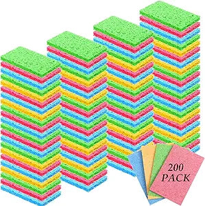 Zhengmy 200 Pieces Sponges Bulk Sponges Kitchen Compressed Sponge Natural Dish Sponge Compressed Wood Pulp Cleaning Without Scratching for Kitchen Bathroom, 3.9 x 2.4 x 0.12 Inch (Multicolor)