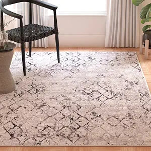 SAFAVIEH Amelia Collection Accent Rug - 3' x 5', Grey & Light Grey, Modern Trellis Distressed Design, Non-Shedding & Easy Care, Ideal for High Traffic Areas in Entryway, Living Room, Bedroom (ALA783F)