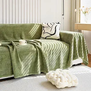 HANDONTIME Dark Green Couch Cover Jacquard Corduroy Couch Cover for Sofa Green Cute Sofa Covers Washable Morden Sofa Covers for 3 Cushion Soft Chenille Sectional Blanket Cover Sofa Decor, 71" X118"