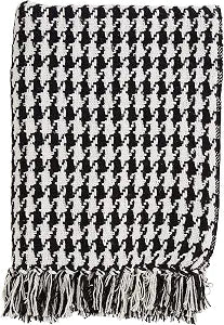 SARO LIFESTYLE Houndstooth Throw Blanket - Soft Woven Cotton Throw Blanket with Decorative Fringe for Sofa, Bed, Couch, and Everyday Home D��cor, 50"x60", Black
