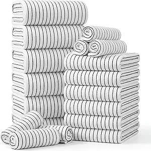 16 Pcs Black and White Striped Towel Set Include 4 Bath Towels 4 Hand Towels and 8 Washcloths Soft Absorbent Quick Dry Striped Sheets with Hanging Hooks for Bathroom Kitchen Gym Hotel Spa