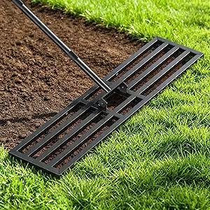 Lawn Leveling Rake 40x10 inch, Heavy Duty Reinforced Lawn Leveler Tool, Garden Landscape Rake with 77" Adjustable Handle, Yard Ground Leveler for Backyard, Garden, Golf Course, Farm, Pasture
