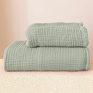 Ultra Soft Muslin Towel Adult Set, 100% Turkish Cotton 4-Layer 2 Pieces Luxury Muslin Hand & Bath Towels Sets for Bathroom (Sage Green, 1 Bath & 1 Hand Towel Set)