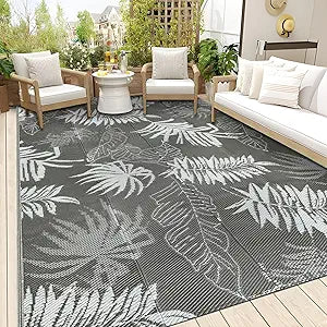Falflor Waterproof Outdoor Rug 9x12 Reversible Plastic Straw Rug Patio Rug Indoor Outdoor Rugs Large Area Rug Carpet for RV Camping Backyard Deck Picnic Balcony Beach