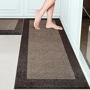 Machine Washable (24" x 36"+ 24" x 60"') Kitchen Rugs Set of 2, Non Slip Kitchen Mats for Floor, Absorbent Entrance Runner Rugs for Bedroom, Hallway, Bathroom, Door (Roll Packing)
