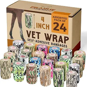 24 Pack Premium Vet Wrap - Self Adhesive Bandage Wrap & Athletic Tape - 4" x 5 Yards Elastic & Self-Sticking Cohesive Bandage for Pets, Sports, Wrists & Ankles - Assorted by Prairie Horse Supply