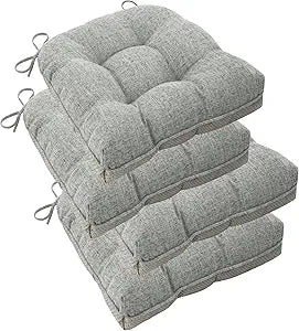 ELFJOY Chair Cushions for Dining Chairs 18" x 18" x 3" Kitchen Chair Cushions Set of 4 Tufted Chair Pads with Ties and Non-Slip Backing Comfortable Seat Cushion for Indoor Dining Room,Light Grey