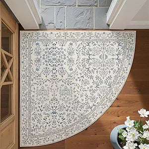 jinchan Zenith Corner Rug 4x4 Area Rug Floral Soft Aesthetic Non-Slip Low Pile Machine Washable Carpet for Entryway Bedroom Kids Room Kitchen College Dorm Blue/Cream