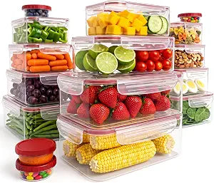 Utopia Kitchen Plastic Food Storage Containers with Lids, 16 Pack, Red