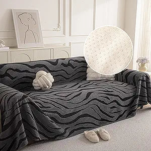 Non Slip Couch Covers for 3 Cushion, Scratch Resistant Pet Friendly Sofa Couch Covers for Dogs, Sherpa Velvet Protectors Slipcovers, Washable Furniture Covers, 71" x 134", Zebra Wave Grey