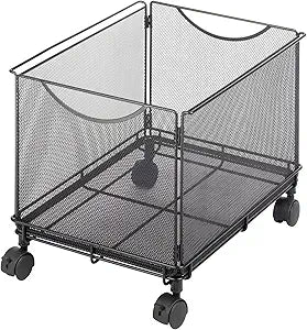Safco Onyx Rolling Cart Desktop Tub File, Fits Letter-Size Hanging Folders, Collapsible Desk Organizer, Durable Steel Mesh Construction, Black
