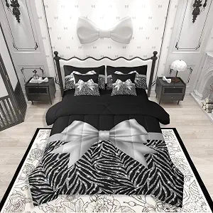 Feelyou Silver Bowknot 7 Piece Bedding Set Queen Size for Kids Adult