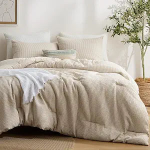 Bedsure Waffle Comforter King Beige, Breathable Bedding Set, All Season Comforter with 3 Pieces, 1 Waffle Weave Comforter (104"x90") and 2 Pillowcases (20"x36")