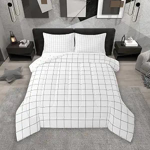 Feelyou White Plaid Comforter Set Queen Size Bedding Set
