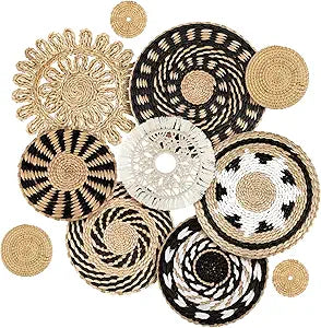 Tatuo 11 Pcs Boho Wall Basket Decor Bulrush Woven Wall Hanging Art Round Farmhouse Rustic Handmade Wicker for Summer Home, Bedroom, Living Room, Kitchen Decorations, Multi Sizes(Boho)