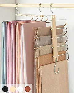 MORALVE Pants Hangers Space Saving - 2 Pack European Beechwood Scarf and Jean Hangers - Closet Organizer and Space Saver Pant Rack, Leggings Hanger, and Scarf Holder with 360 Swivel Hook
