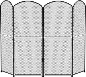 Fireplace Screen 4-Panel,47.8Γ W x 31Γ H,Foldable Fire Spark Guard with Wrought Metal Mesh,Modern Decorative Fireplace Gate for the Living Room,Baby and Pet Safe,Home Decor,Easy Assembly,Black