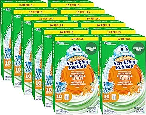 Scrubbing Bubbles Flushable Toilet Bowl Wand Cleaner Refills, Fresh Brush Cleaner Toilet Refill Pads, Removes Limescale & Odors, Citrus Scent, 10 Count (Pack of 12)