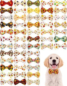 PET SHOW 50 Pack Fall Small Dog Bow Ties Bulk Sliding Collar Attachments Puppy Cats Thanksgiving Bowties for Medium Dogs Autumn Bowknots Holiday Party Pet Grooming Accessories, S/M