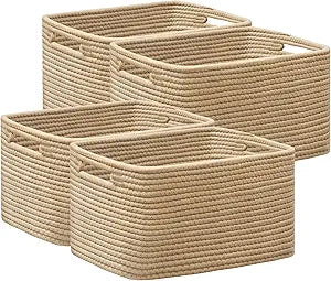UBBCARE 4 Pack Storage Baskets for Shelves, Baskets for Organizing, Cube Shelf Storage Bin with Handles, Woven Storage Basket, 13"L x 9"W x 7.5"H, Brown